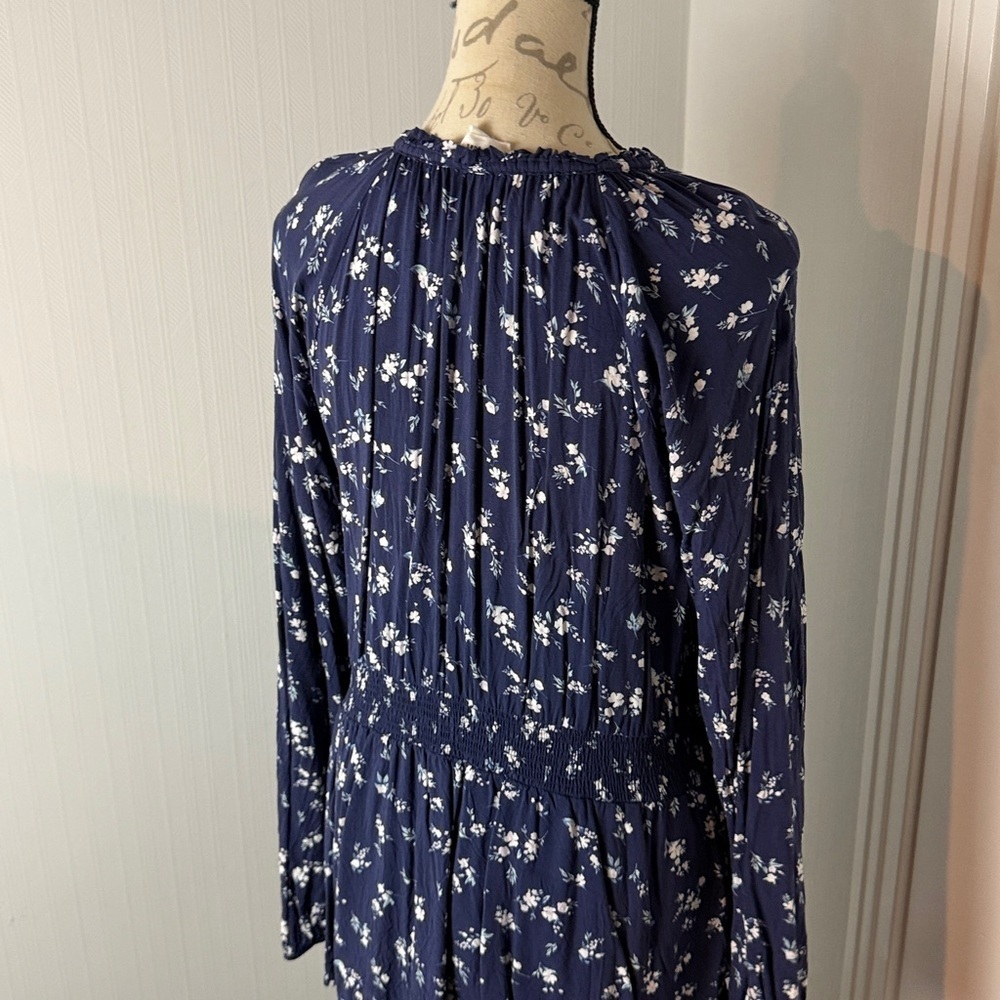 Candace Cameron Bure size Large Floral Navy Blue Dress - Picture 5 of 8